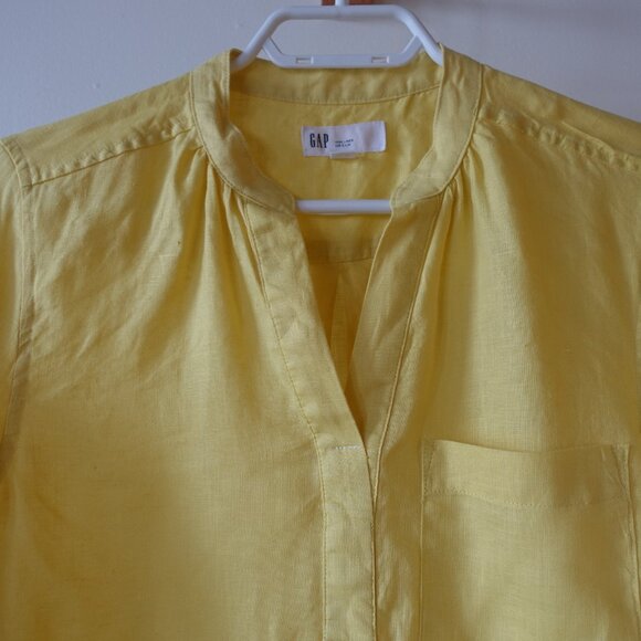 Gap yellow linen popover shirt XS 0 2 - Picture 6 of 9